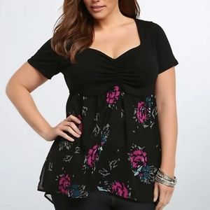 Torrid Floral Cinch High-Low Babydoll Top